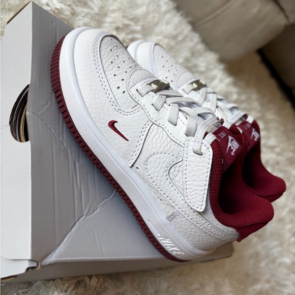 Nike Kid Nike Air Force 1 Kids White and Burgundy Sneakers